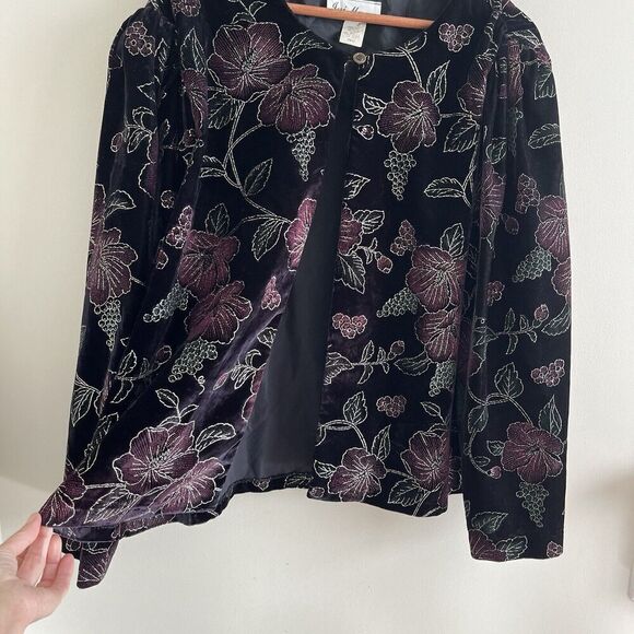 Vintage Jeri Marque Velvet Floral Embroidered Jacket 22W  Whimsigoth Fairy - Picture 8 of 12